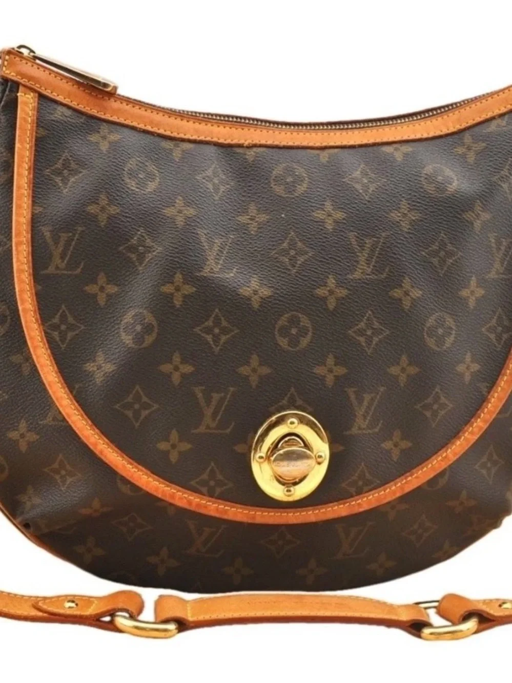 Discontinued Louis Vuitton Brown Monogram Crescent Tulum GM Shoulder Bag